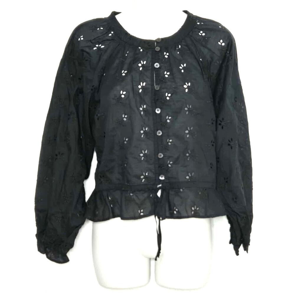 Outerknown Poet Button Floral Eyelet Top Size S NWT Peasant 100% Organic Cotton